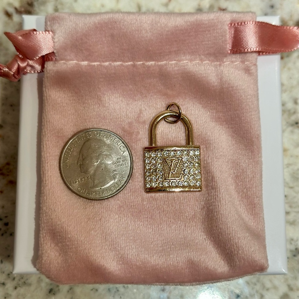 LV Gold and Crystal Padlock Charm - Picture 3 of 6